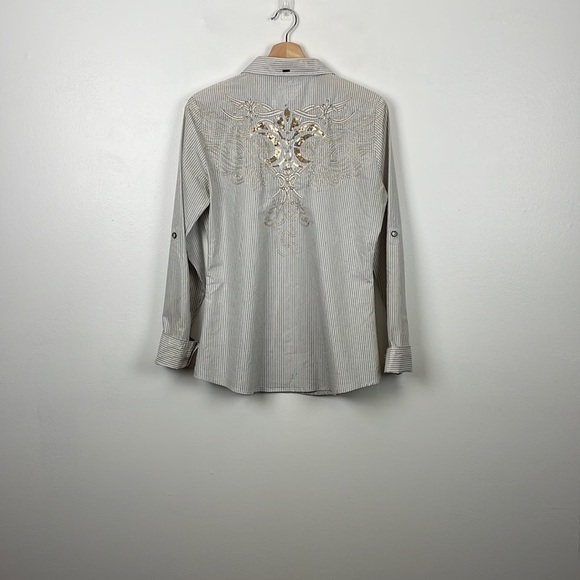 ROAR button down shirt women size L long sleeve striped western cotton 2 pockets - Picture 7 of 11